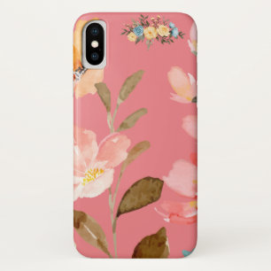Funda Para iPhone X  Monograma Elegante Acuarela Rosa 