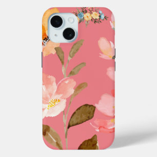 Funda Para iPhone 15  Monograma Elegante Acuarela Rosa 