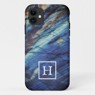 Funda Para iPhone 11 Monograma elegante azul oscuro de laberinto