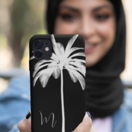 Funda Para iPhone 15 Monograma elegante blanco negro de árbol de palmas