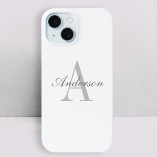 Funda Para iPhone 15 Monograma elegante blanco y gris