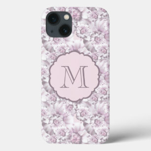 Funda Para iPhone 13 Monograma elegante con patrón floral gris y rosa