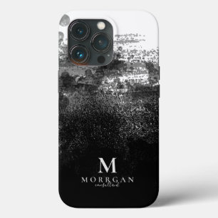 Funda Para iPhone 13 Pro Monograma elegante de acuarela negra