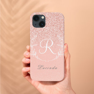 Funda Para iPhone 13 Monograma elegante de brillo en oro rosa