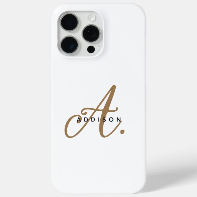Funda De Case-Mate Para iPhone Monograma elegante de escritura de oro blanco (Reverso )