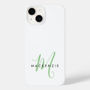 Funda Para iPhone 14 De Case-Mate Monograma elegante de escritura verde blanca moder