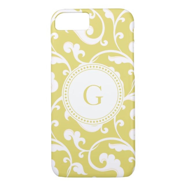 Funda De Case-Mate Para iPhone Monograma elegante de estampado floral amarillo (Reverso)