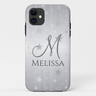 Funda Para iPhone 11 Monograma elegante de estrellas grises plateadas
