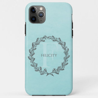 Funda Para iPhone 11 Pro Max Monograma elegante de la corona | VERDE AZULADO