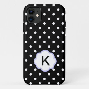 Funda Para iPhone 11 Monograma elegante de lunares en blanco y negro