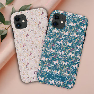 Funda Para iPhone 11 Monograma elegante de mariposa de color de agua Bo