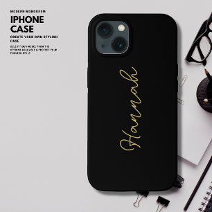 Funda Para iPhone 13 Monograma elegante de Moda simple negro y dorado