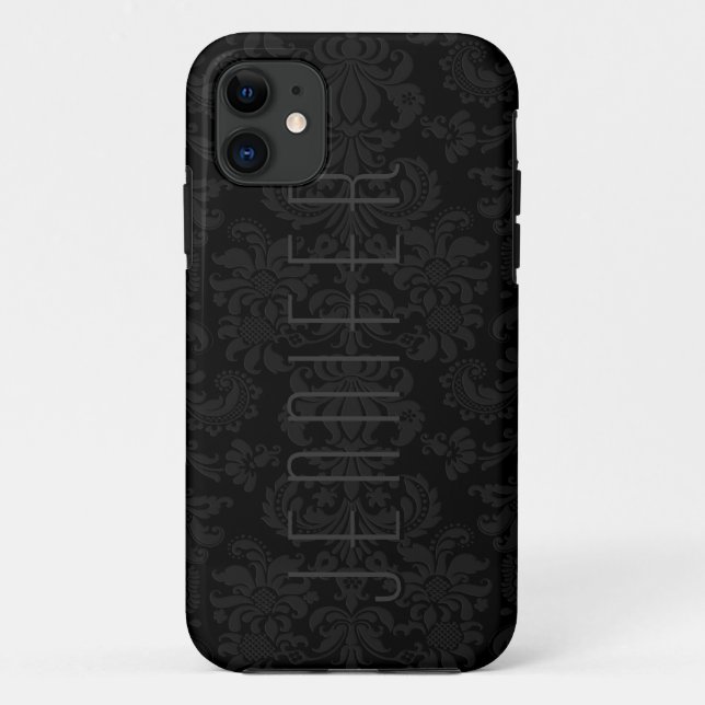 Funda De Case-Mate Para iPhone Monograma elegante de monótonos negros Damascos fl (Reverso)