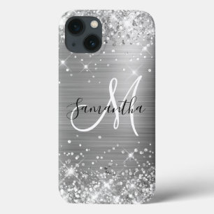 Funda Para iPhone 13 Monograma Elegante de Papel de Plata Brillante