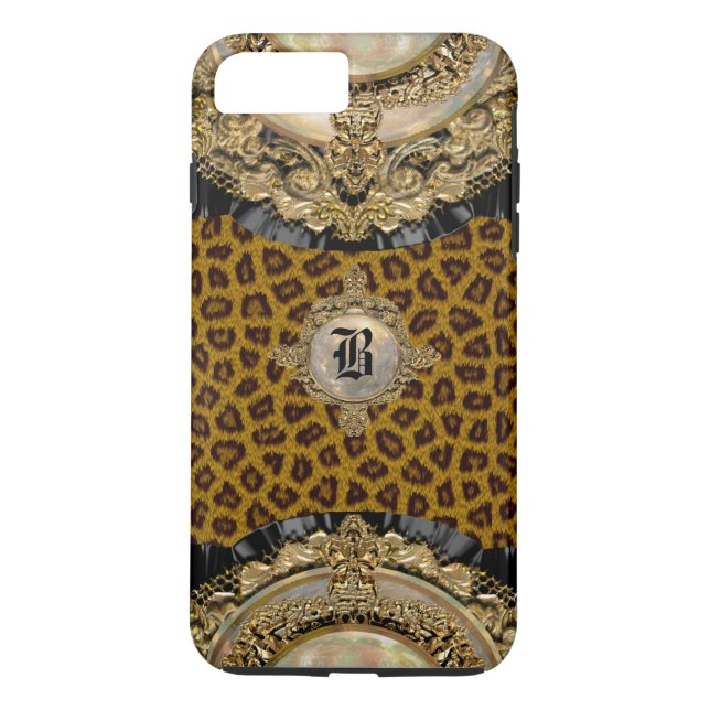 Funda De Case-Mate Para iPhone Monograma elegante   de Wildroyce del leopardo más (Reverso)