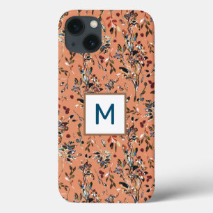 Funda Para iPhone 13 Monograma elegante deja una acuarela Naranja Berri