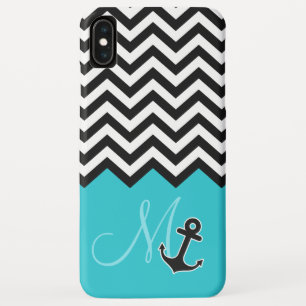 Funda Para iPhone XS Max Monograma elegante del modelo azul de Chevron de