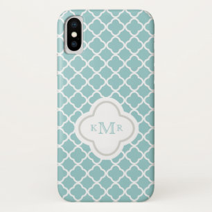 Funda Para iPhone X Monograma elegante del modelo blanco verde azulado