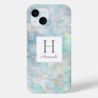 Funda Para iPhone 15 Monograma elegante del patrón de acuarela opal de