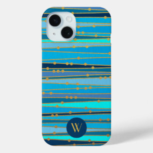 Funda Para iPhone 15 Monograma elegante del patrón de franjas azules