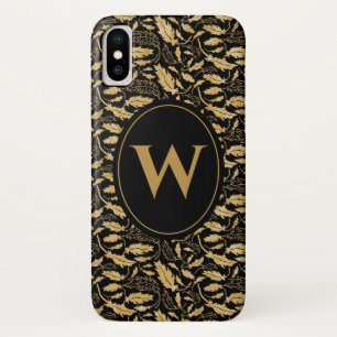 Funda Para iPhone X Monograma elegante del patrón de la hoja de oro de