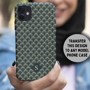 Funda Para iPhone 13 Monograma elegante del patrón floral retro Verde a