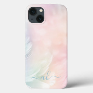 Funda Para iPhone 13 Monograma Elegante Femenina Plumas Arcoíris Pastel