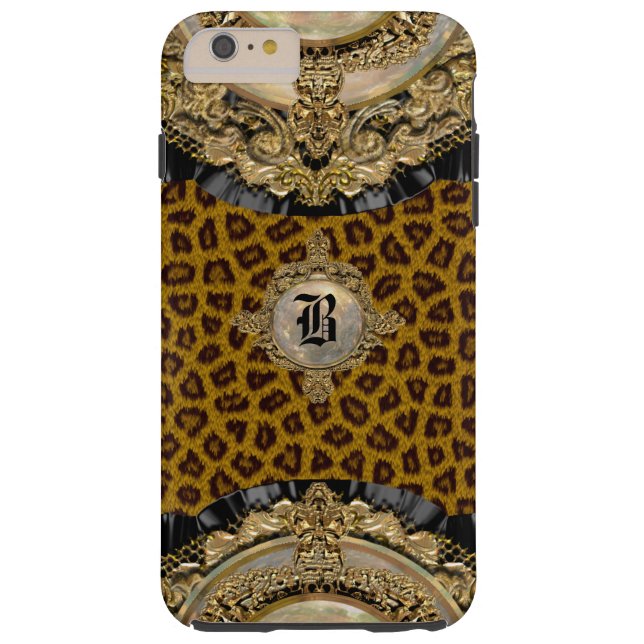 Funda De Case-Mate Para iPhone Monograma elegante    más leopardo (Reverso)