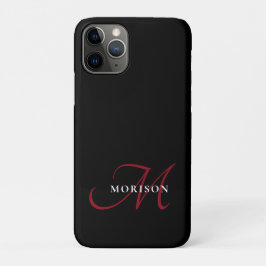 Funda Para iPhone 11 Pro Monograma elegante moderno de escritura roja negra