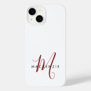 Funda Para iPhone 14 De Case-Mate Monograma elegante moderno en blanco y rojo de let