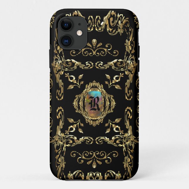 Funda De Case-Mate Para iPhone Monograma elegante monocromático (Reverso)