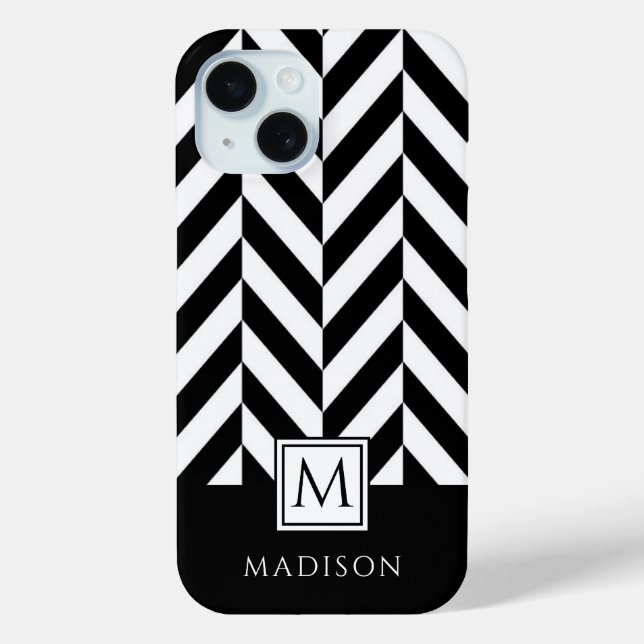 Funda De Case-Mate Para iPhone Monograma Elegante Negro Y Blanco (Reverso )