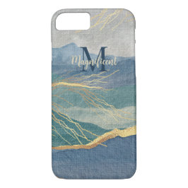 Funda Para iPhone 8/7 Monograma Elegante Oro Azul Paisaje Arte