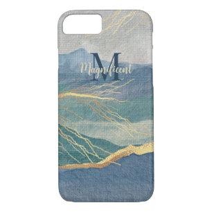Funda Para iPhone 8/7 Monograma Elegante Oro Azul Paisaje Arte