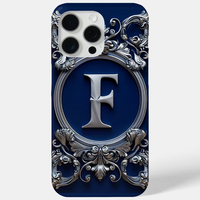 Funda De Case-Mate Para iPhone Monograma elegante plateado F letra (Reverso )