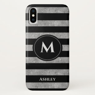 Funda Para iPhone X Monograma elegante Purpurina de color negro platea