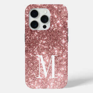 Funda Para iPhone 15 Pro Monograma Elegante Rosa de oro mínimo Relieve meta
