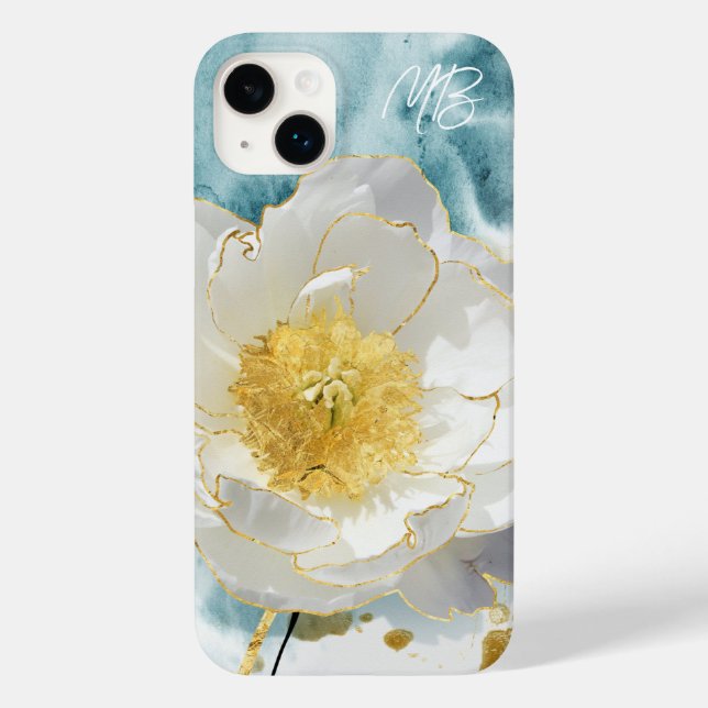 Funda De Case-Mate Para iPhone Monograma Elegante Simple Flor Blanca Acuarela (Reverso )