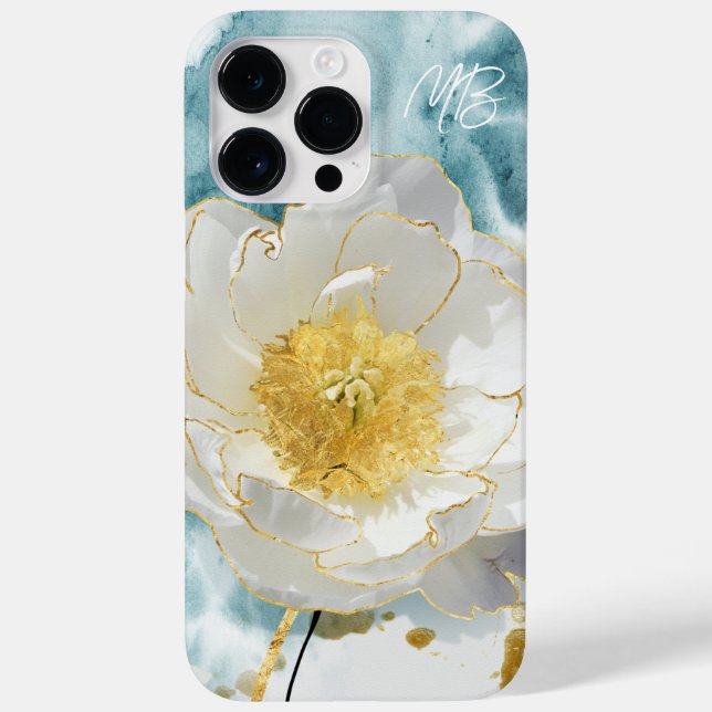 Funda De Case-Mate Para iPhone Monograma Elegante Simple Flor Blanca Acuarela (Reverso)