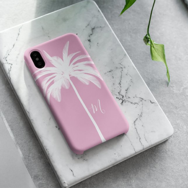 Funda De Case-Mate Para iPhone Monograma elegante tropical rosa de árbol de palma (Subido por el creador)