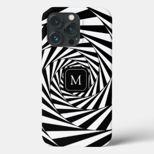 Funda Para iPhone 13 Pro Monograma en arte de espirales abstractas en blanc