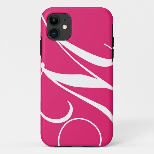 Funda De Case-Mate Para iPhone Monograma en blanco y rosa caliente M (Reverso)