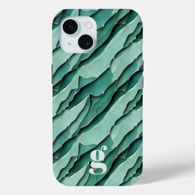 Funda De Case-Mate Para iPhone Monograma en capas de corte de papel turquesa abst (Reverso )