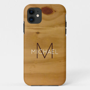 Funda Para iPhone 11 monograma en madera falsa rústico 