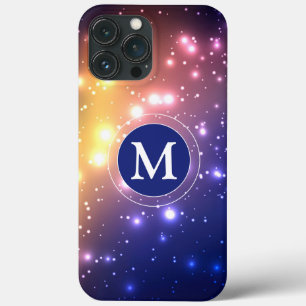 Funda Para iPhone 13 Pro Max Monograma espumoso amarillo rosado con brillo de c