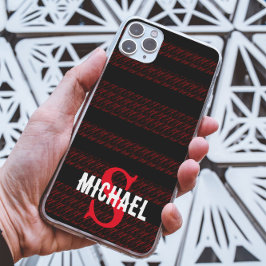 Funda Para iPhone 13 Pro Max Monograma estético de franjas rojas y negras