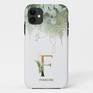 Funda Para iPhone 11 Monograma F Elegante Verdor Funda-Mate iPhone Estu