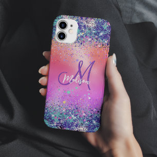 Funda Para iPhone 11 Pro Monograma falso brillante iridiscente naranja chic