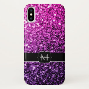 Funda Para iPhone X Monograma falso brillo ombre rosa púrpura