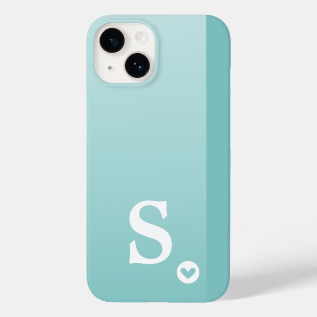 Funda De Case-Mate Para iPhone Monograma Femenina Corazón Verde Menta Simple Mode (Reverso )